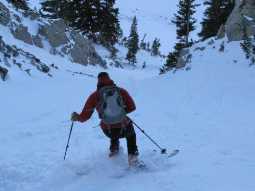 DJ Freed slicing and dicing in a Wasatch Chute.