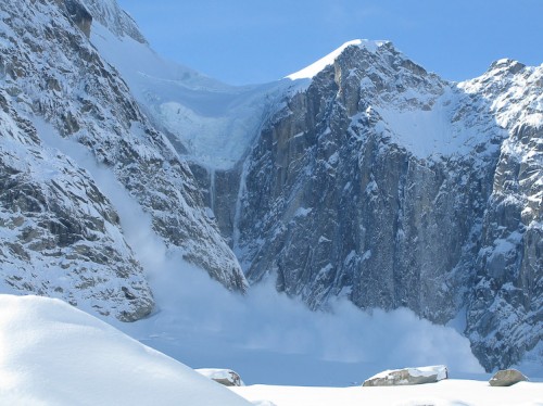 Powder blast at the head of one of the finger glaciers.